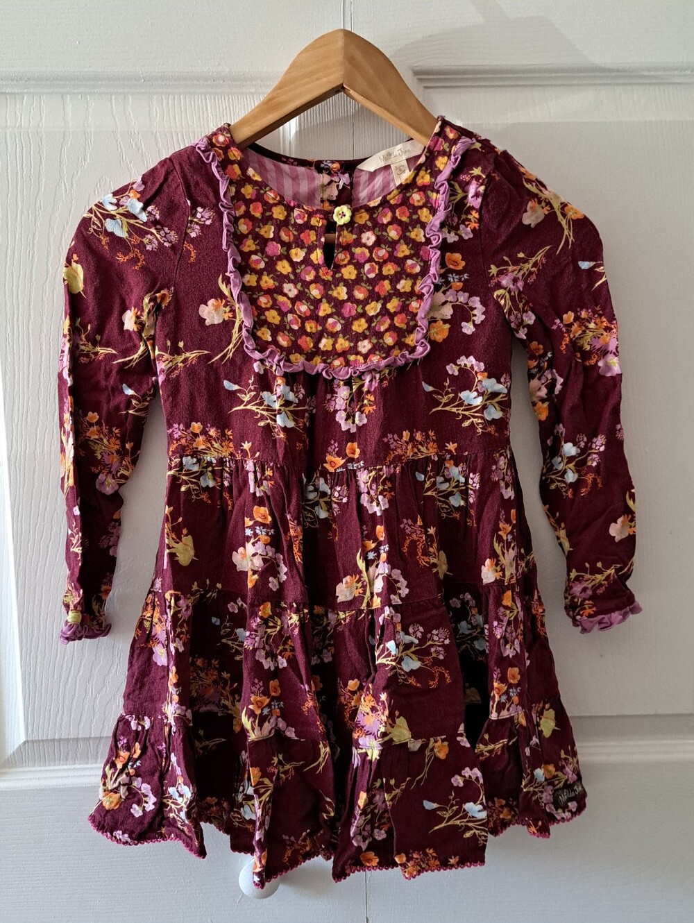 Matilda Jane Burgundy Floral Long Sleeve Tiered Dress